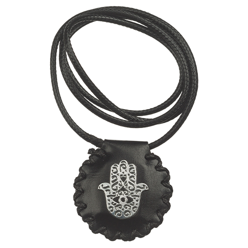 Кулон из зам. кожи с рельефным текстом и сгулой внутри - Leatherette chain with embossed letters and segulah card inside